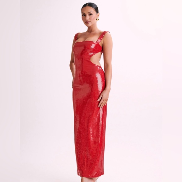 Meshki Dresses & Skirts - MESHKI Adoria Sequin Cut Out Maxi Dress- Red
